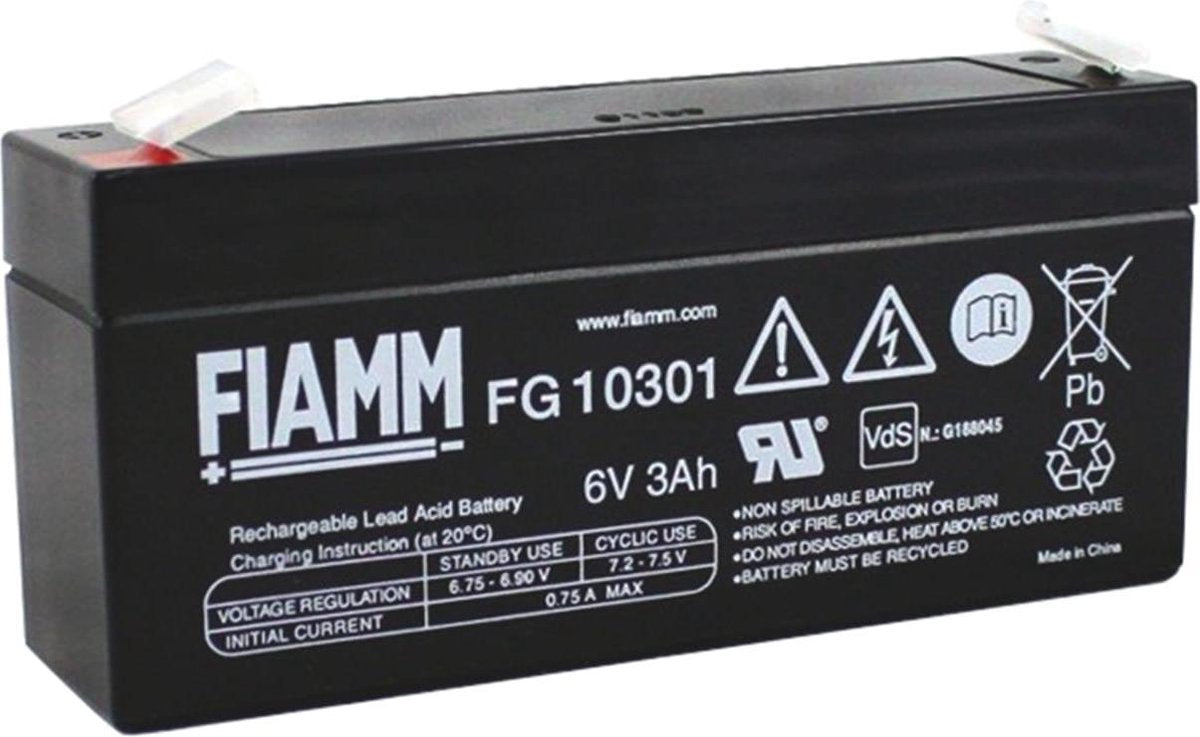 Fiamm FG10301 6 V 3.0 Ah Lood Non Spillable Accu AGM VRLA Met VdS 4250889630058
