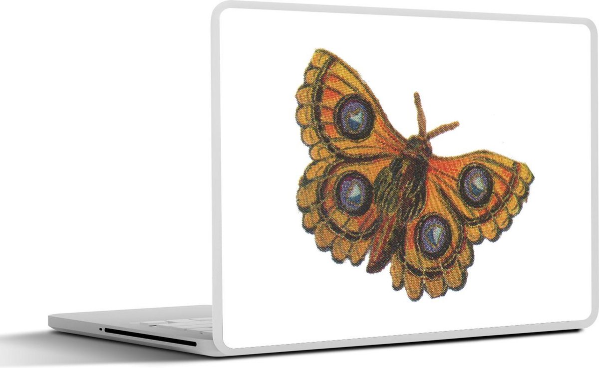 Laptop sticker - 10.1 inch - Illustratie van een gele vlinder met blauwe ogen