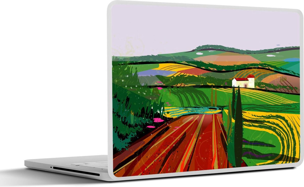 Laptop sticker - 10.1 inch - Abstracte illustratie van een boerenlandschap