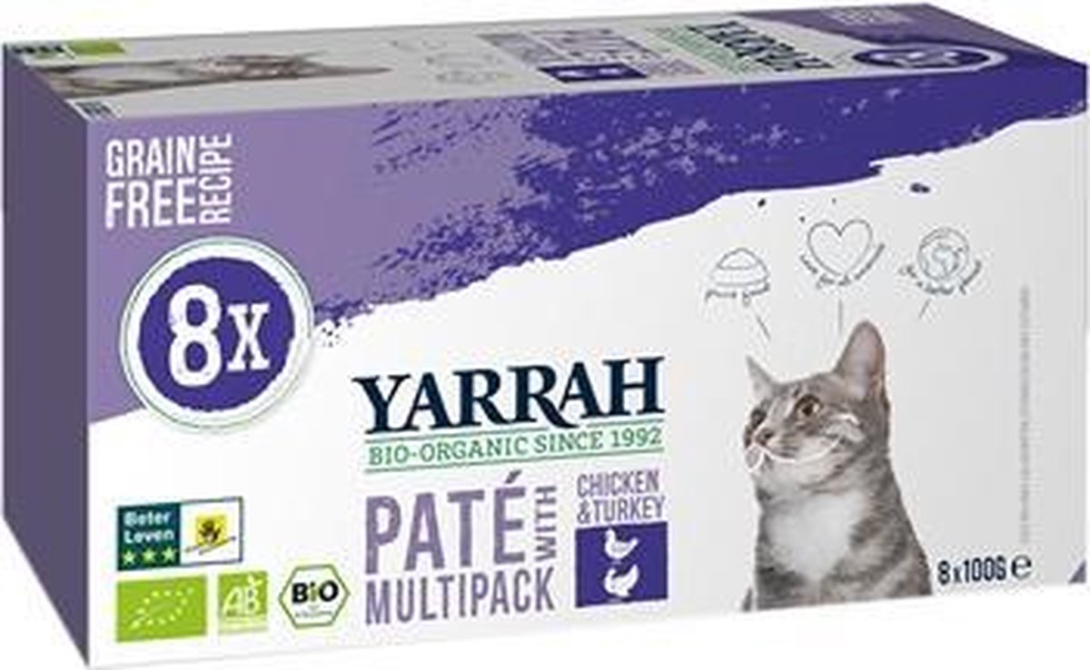 Yarrah cat alu pate multipack chicken / turkey - 8x100 gr - 1 stuks