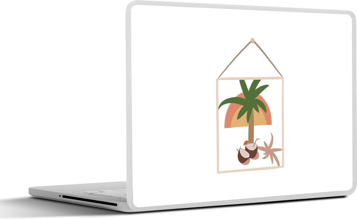 Laptop sticker - 10.1 inch - Abstracte palmboom op een kaart met een witte achtergrond