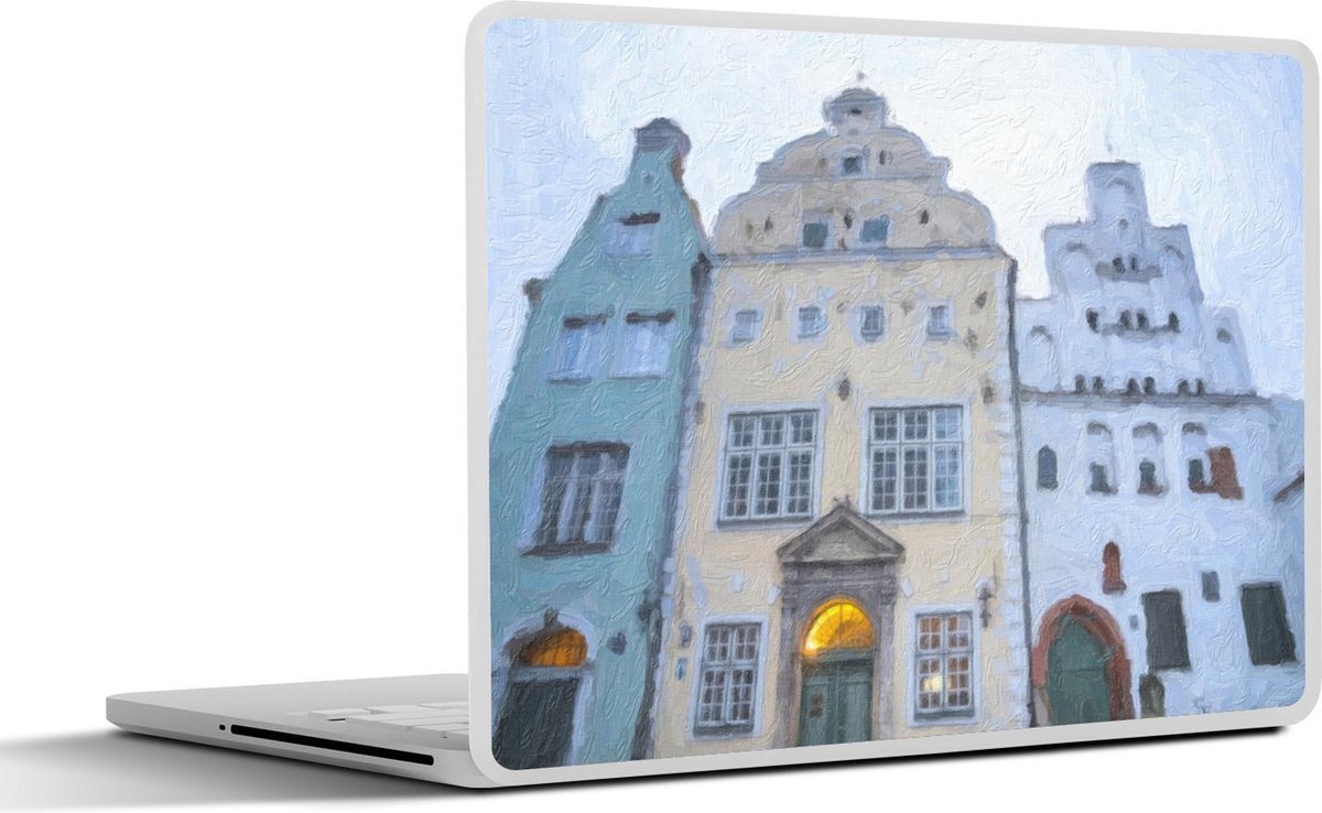 Laptop sticker - 10.1 inch - Illustratie van een drietal kleurrijke huizen in Riga