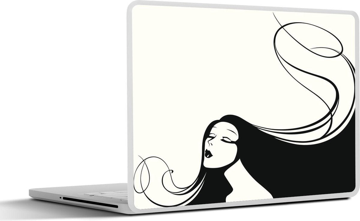 Laptop sticker - 10.1 inch - Illustratie van een vrouw met lang haar en slapende ogen