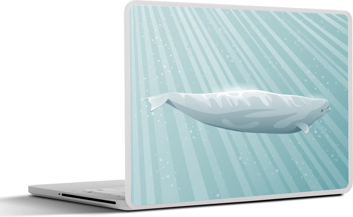 Laptop sticker - 10.1 inch - Illustratie van een witte dolfijn in water met zonnestralen