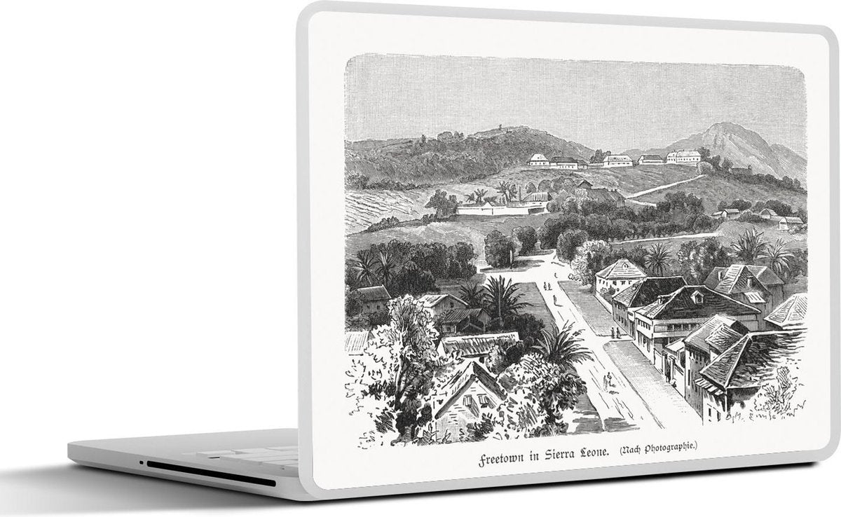 Laptop sticker - 10.1 inch - Illustratie van een historisch straatbeeld van het Afrikaanse Freetown