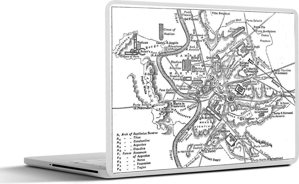 Laptop sticker - 10.1 inch - Illustratie van een zwart-wit kaart van Rome