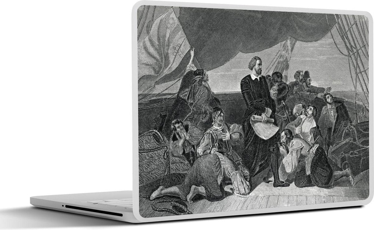 Laptop sticker - 10.1 inch - Illustratie van een over zee uitkijkende Christoffel Columbus