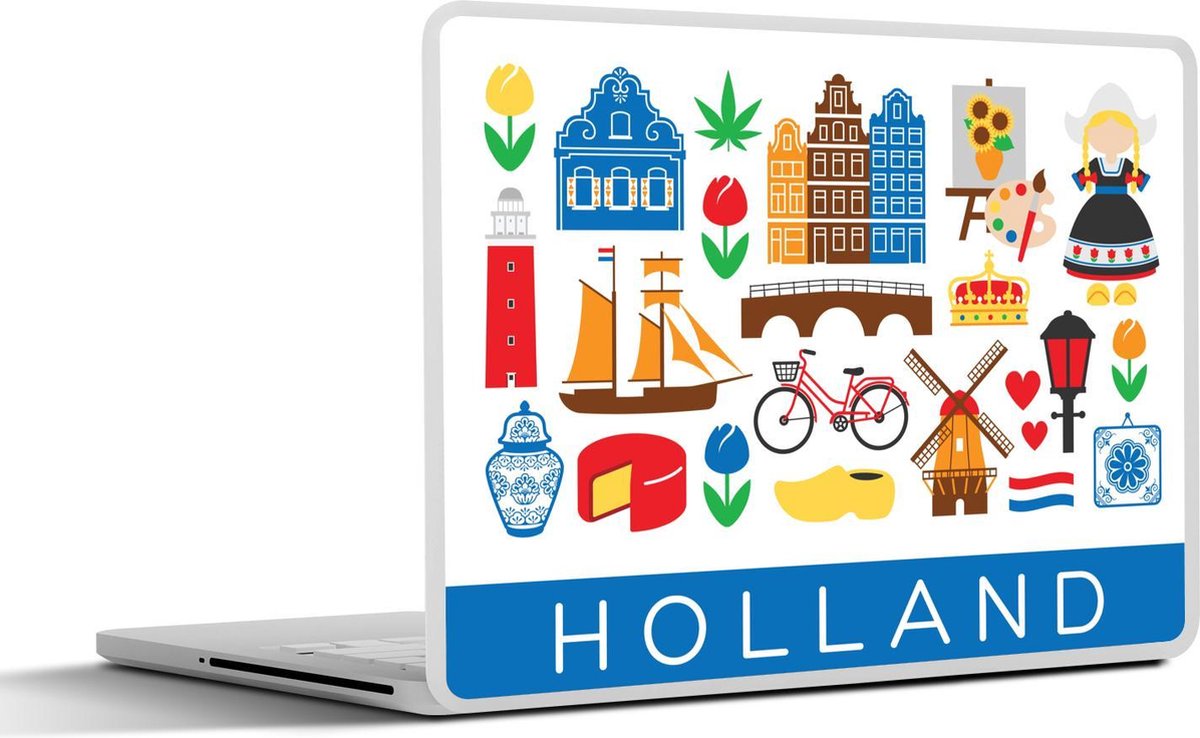Laptop sticker - 10.1 inch - Illustratie van symbolen die te maken hebben met Nederland