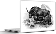Laptop sticker - 10.1 inch - Illustratie van een jak in het zwart-wit in een berggebied