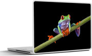 Laptop sticker - 10.1 inch -  een kikker op een zwarte achtergrond