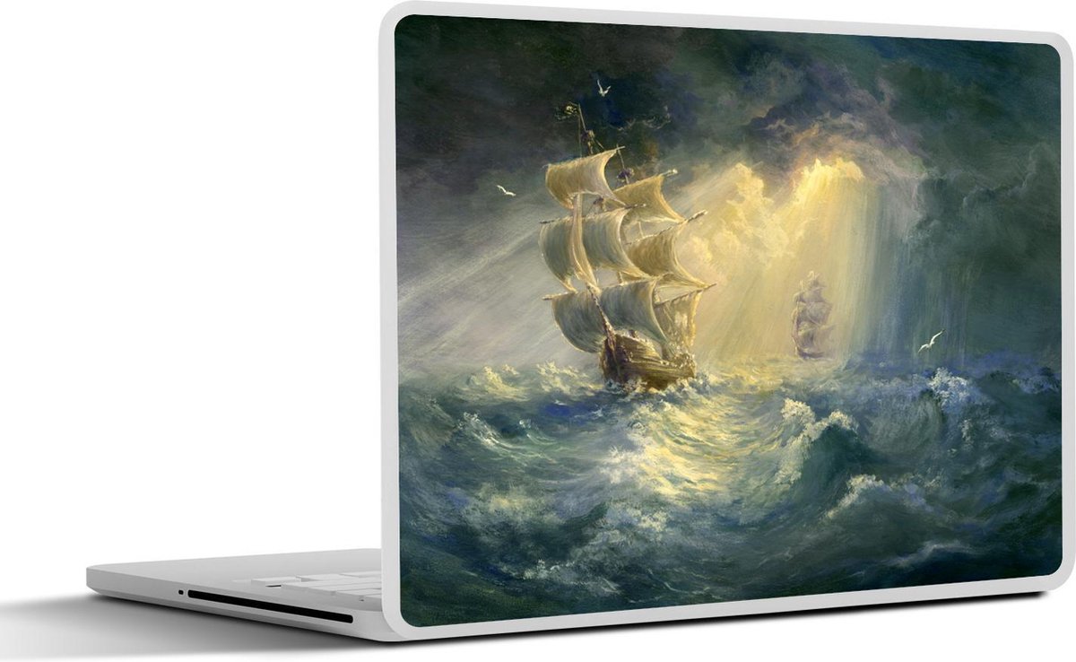 Laptop sticker - 10.1 inch - Illustratie van zeilschepen op het woeste water