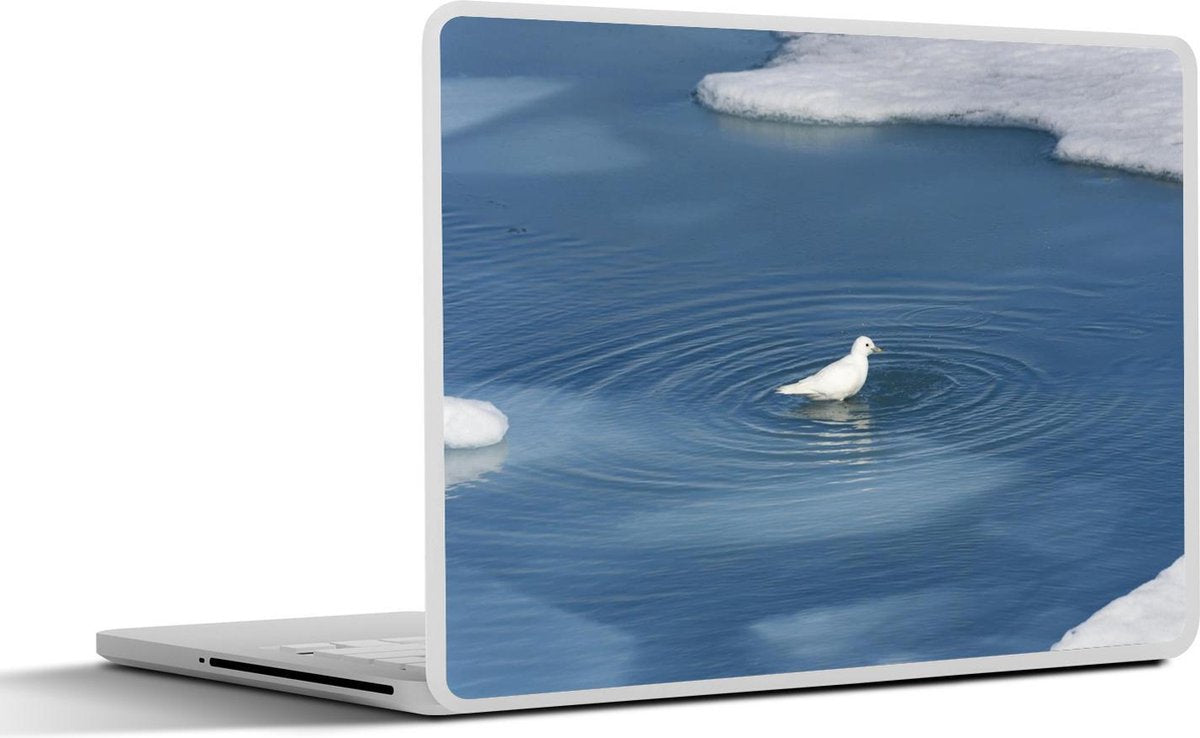Laptop sticker - 10.1 inch - Ivoormeeuw zwemmend tussen het ijs