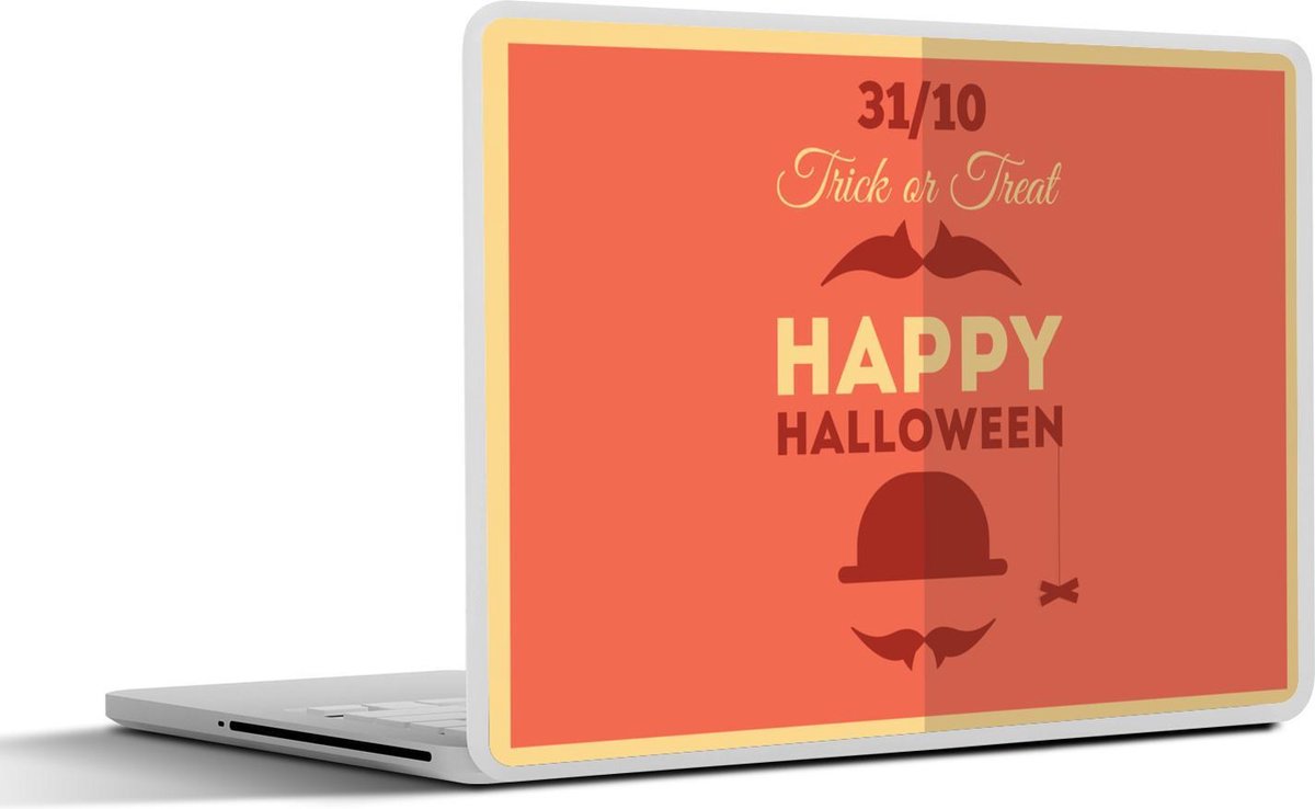Laptop sticker - 10.1 inch - 'Happy Halloween' op een rode achtergrond