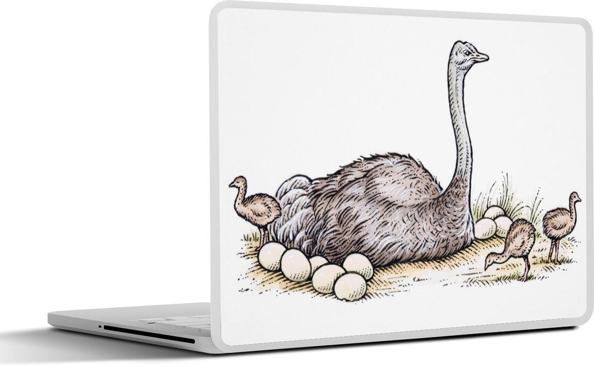 Laptop sticker - 10.1 inch - Illustratie van een struisvogel op haar nest