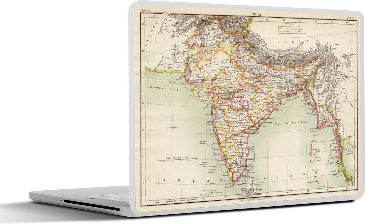Laptop sticker - 10.1 inch - Illustratie van een historische kaart van India