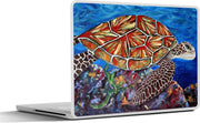 Laptop sticker - 10.1 inch - Illustratie van een zeeschildpad in de oceaan