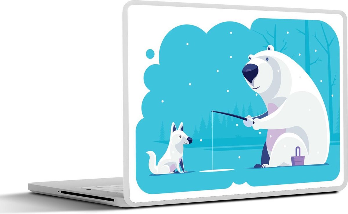 Laptop sticker - 10.1 inch - Illustratie van een vissende ijsbeer en een wolf