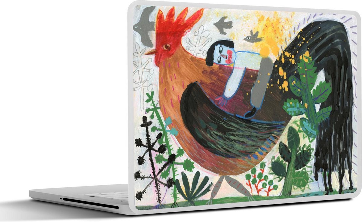 Laptop sticker - 10.1 inch - Illustratie van een haan en een kind