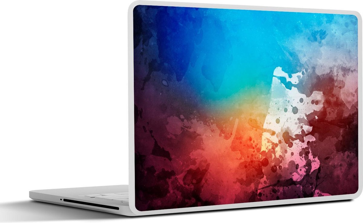 Laptop sticker - 10.1 inch - Abstract werk gemaakt met waterverf en blauwe met rode en oranje kleuren