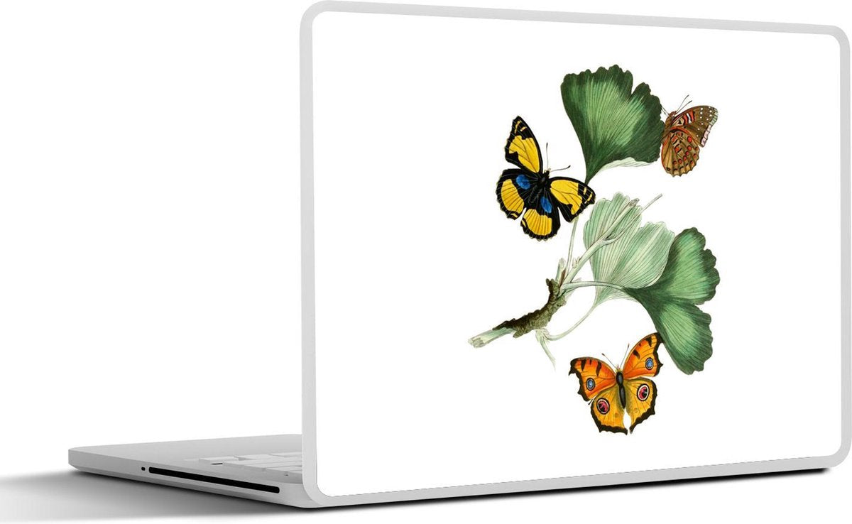 Laptop sticker - 10.1 inch - Illustratie van kleurrijke vlinders op een plant