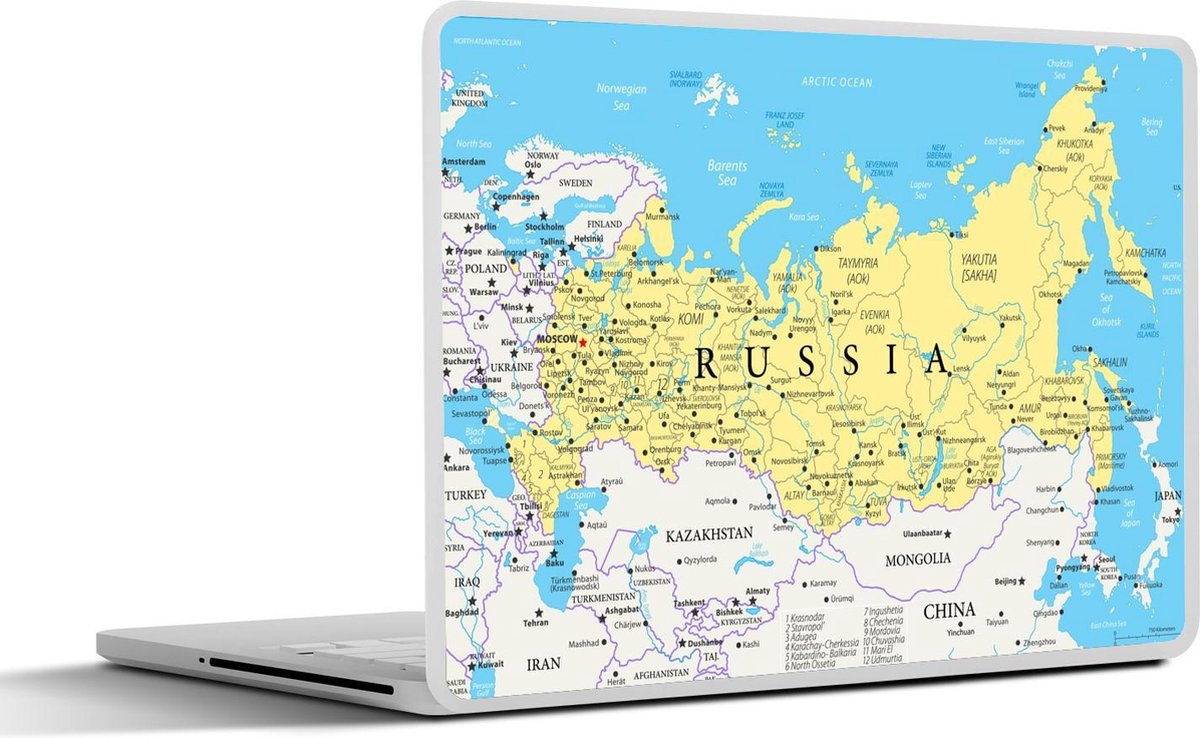Laptop sticker - 10.1 inch - Illustratie van een deel van de wereldkaart met Rusland