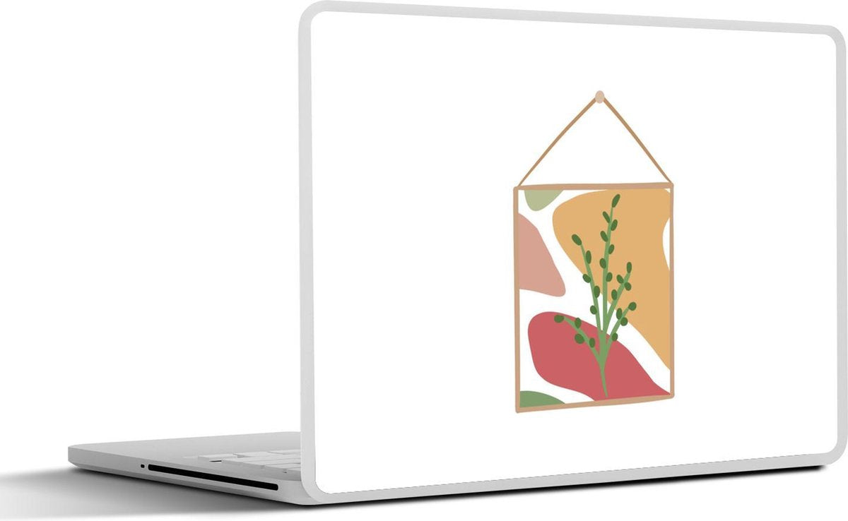 Laptop sticker - 10.1 inch - Abstracte plant op een gekleurde kaart met een witte achtergrond