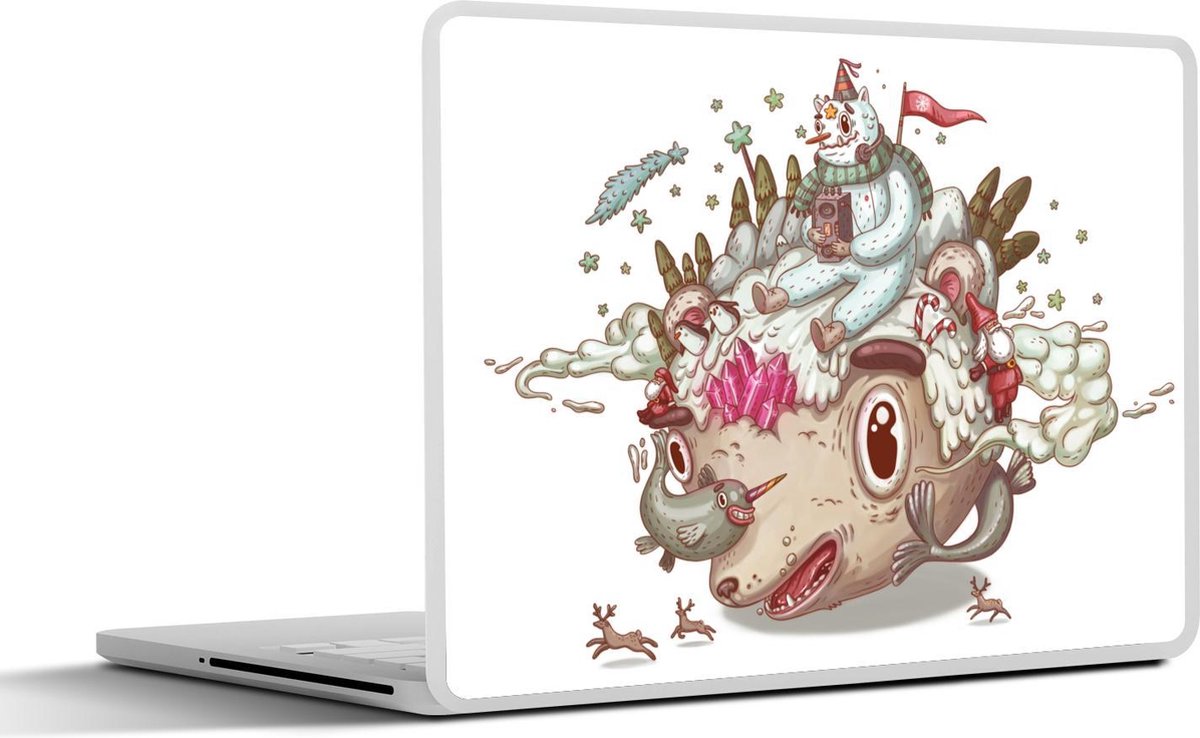 Laptop sticker - 10.1 inch - Absurde illustratie polaire karakters op ijsbeerhoofd