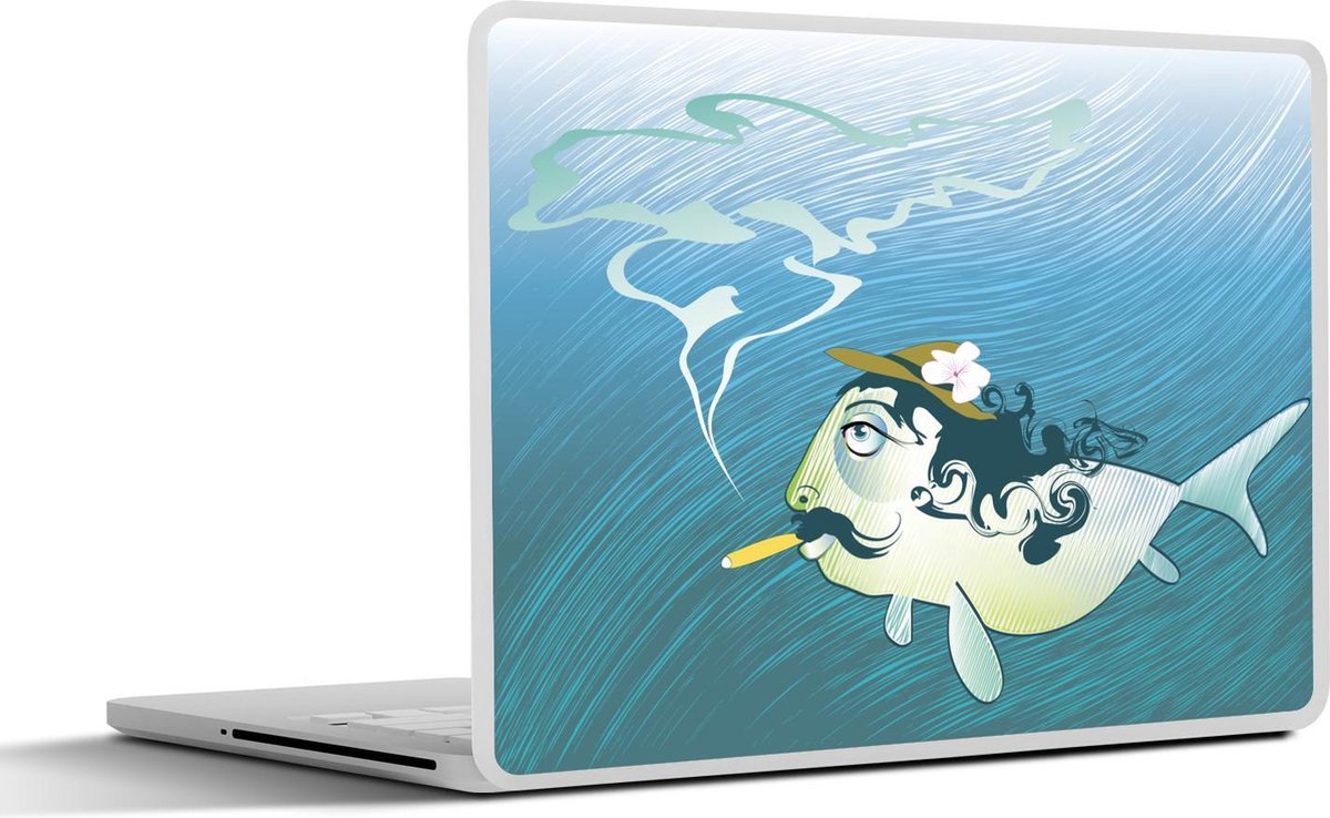 Laptop sticker - 10.1 inch - Illustratie van een vis die rookt