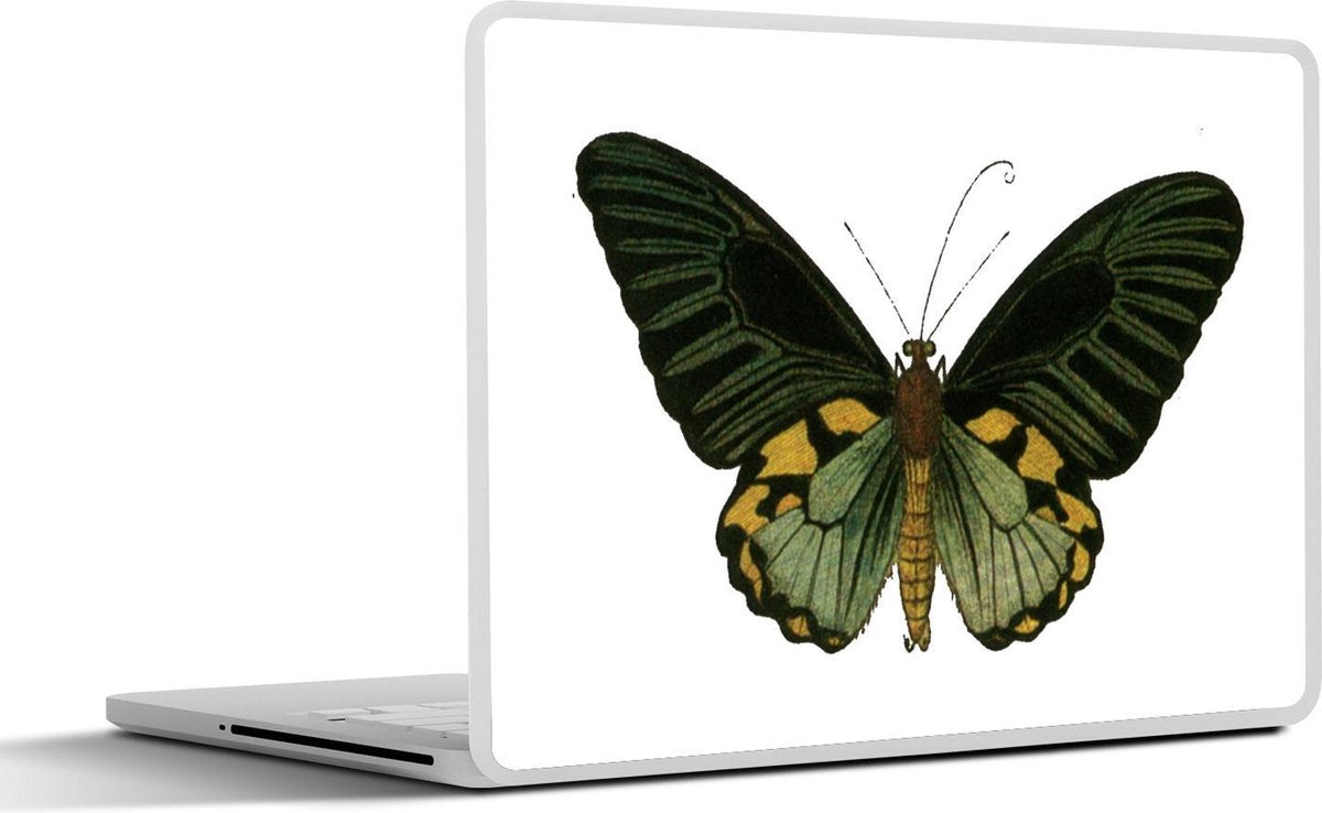 Laptop sticker - 10.1 inch - Illustratie van een donkergroen met gele vlinder