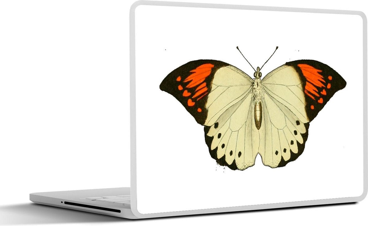 Laptop sticker - 10.1 inch - Illustratie van een witte vlinder met oranje details