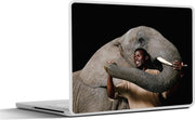 Laptop sticker - 10.1 inch -  een man en een olifant op een zwarte achtergrond