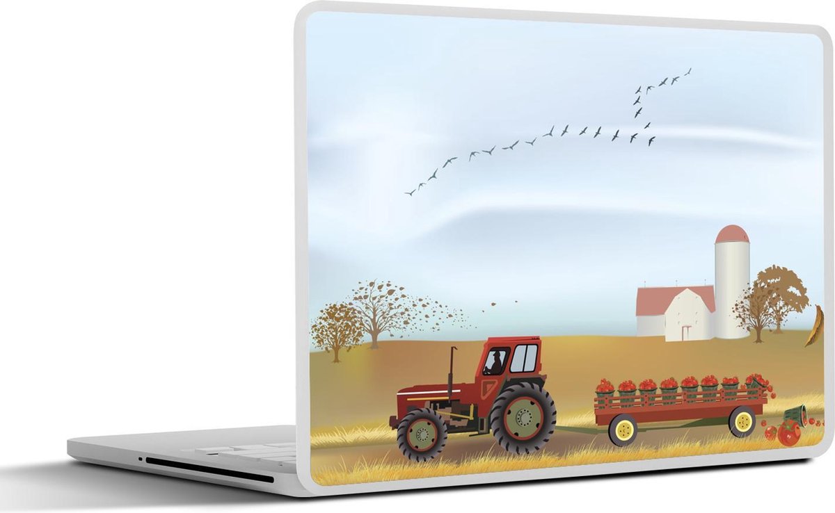 Laptop sticker - 10.1 inch - Illustratie van een trekker bij de oogst