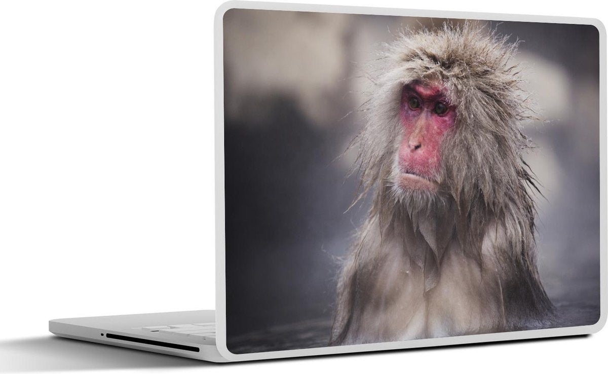 Laptop sticker - 10.1 inch -  een sneeuwaap die een bad neemt in een warmtebron