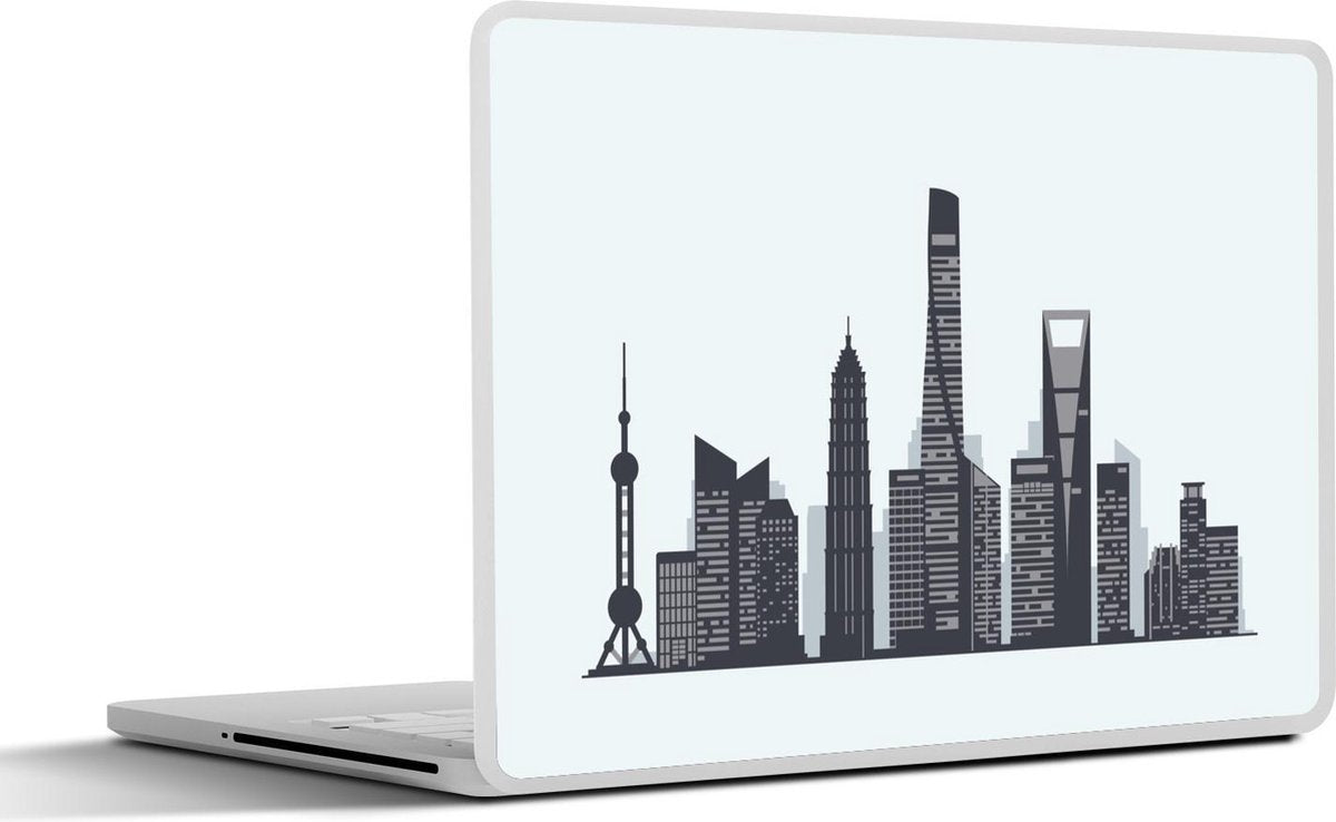 Laptop sticker - 10.1 inch - Illustratie van een skyline op een lichtblauwe achtergrond