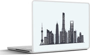 Laptop sticker - 10.1 inch - Illustratie van een skyline op een lichtblauwe achtergrond