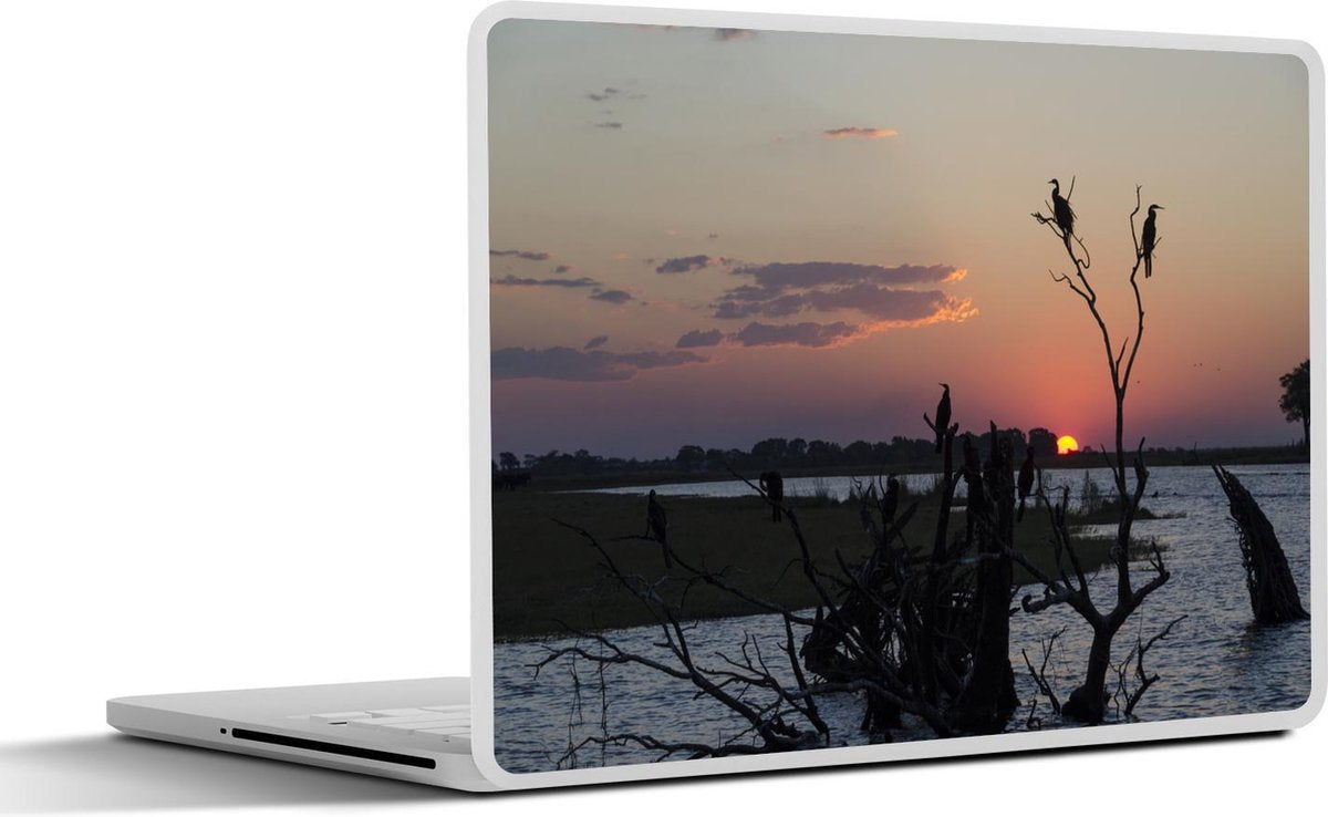 Laptop sticker - 10.1 inch - Aalscholvers silhouet bij zonsondergang in het Nationaal park Chobe