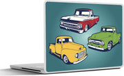 Laptop sticker - 10.1 inch - Illustraties van klassieke auto's voor een blauwe achtergrond