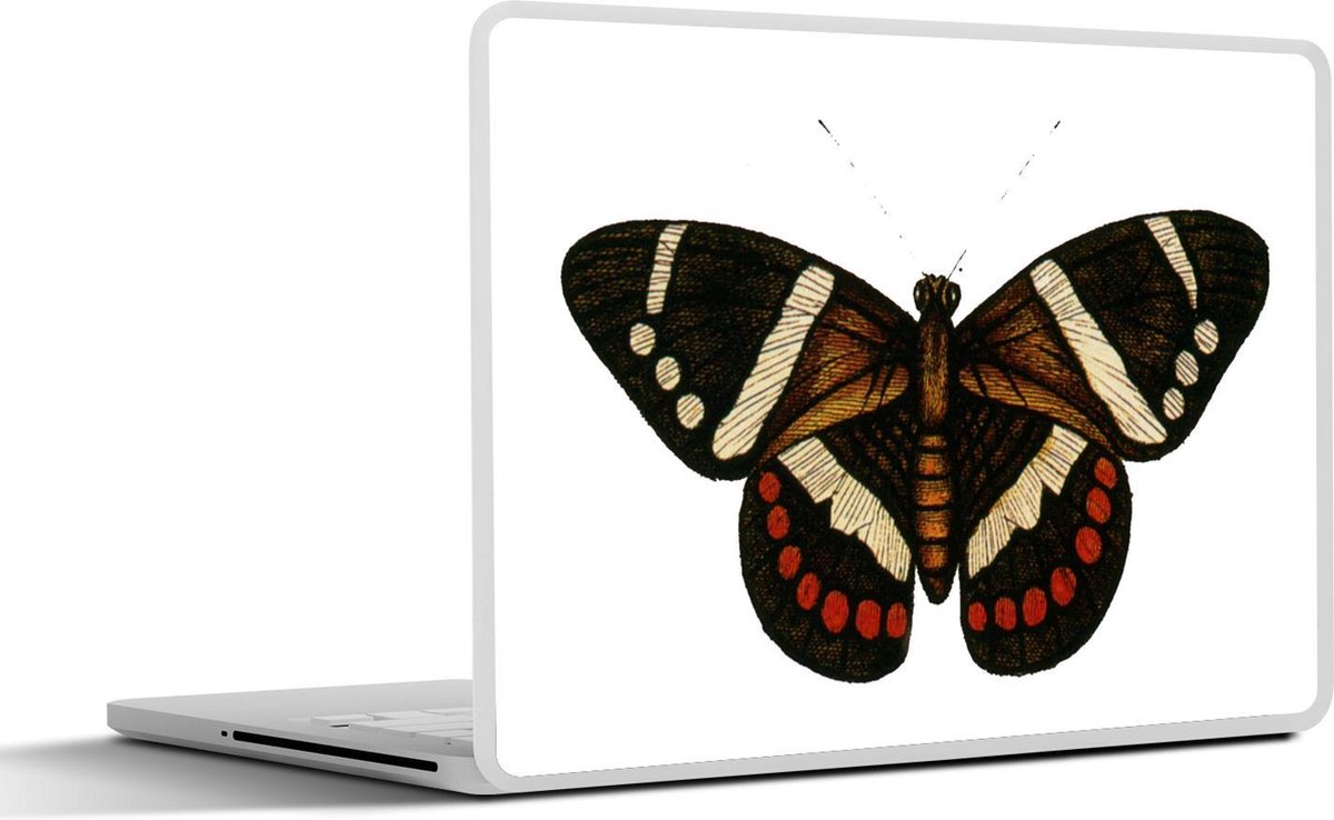 Laptop sticker - 10.1 inch - Illustratie van een donkere vlinder met witte strepen