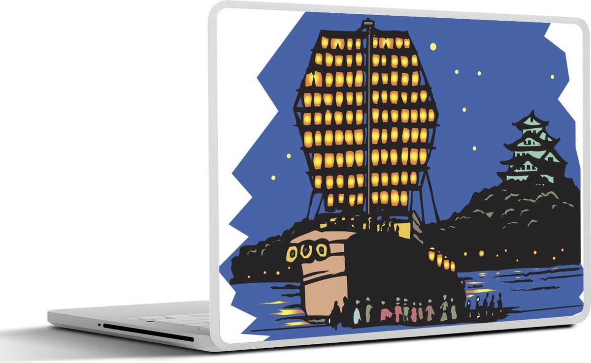 Laptop sticker - 10.1 inch - Illustratie van mensen voor een schip in Osaka in Japan
