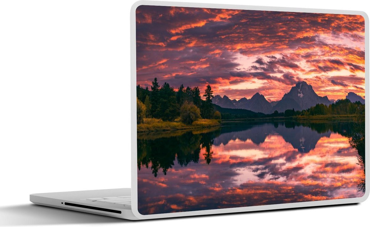 Laptop sticker - 10.1 inch - Indrukwekkende roze lucht boven het Tetongebergte in de VS