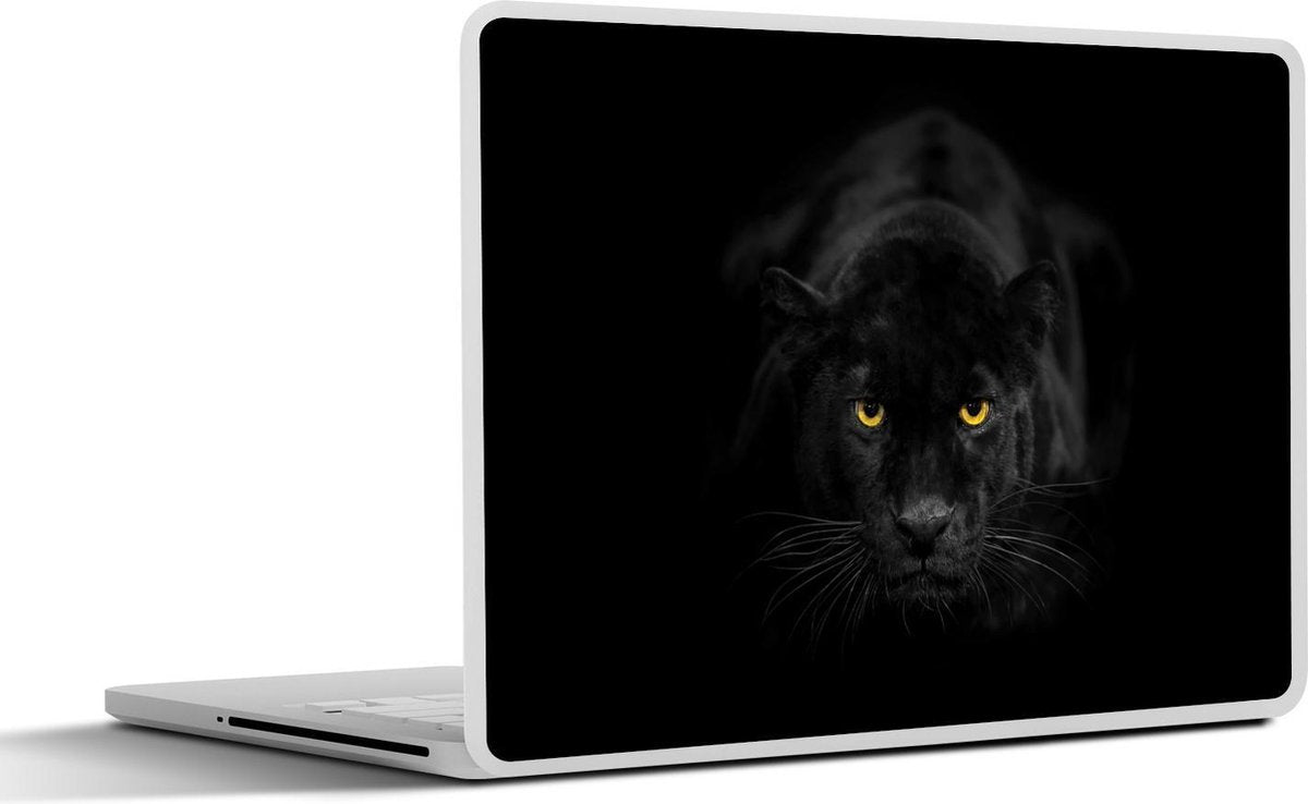 Laptop sticker - 10.1 inch -  een luipaard op een zwarte achtergrond