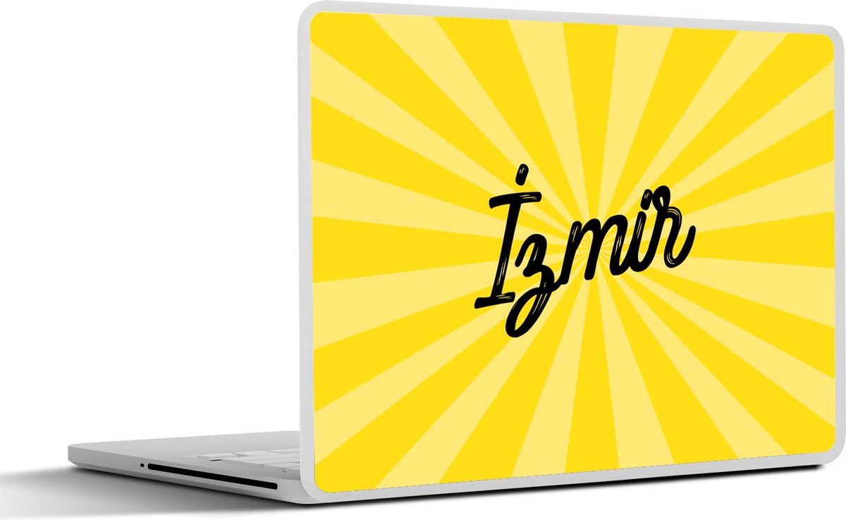 Laptop sticker - 10.1 inch - Illustratie van Izmir met gele strepen als achtergrond