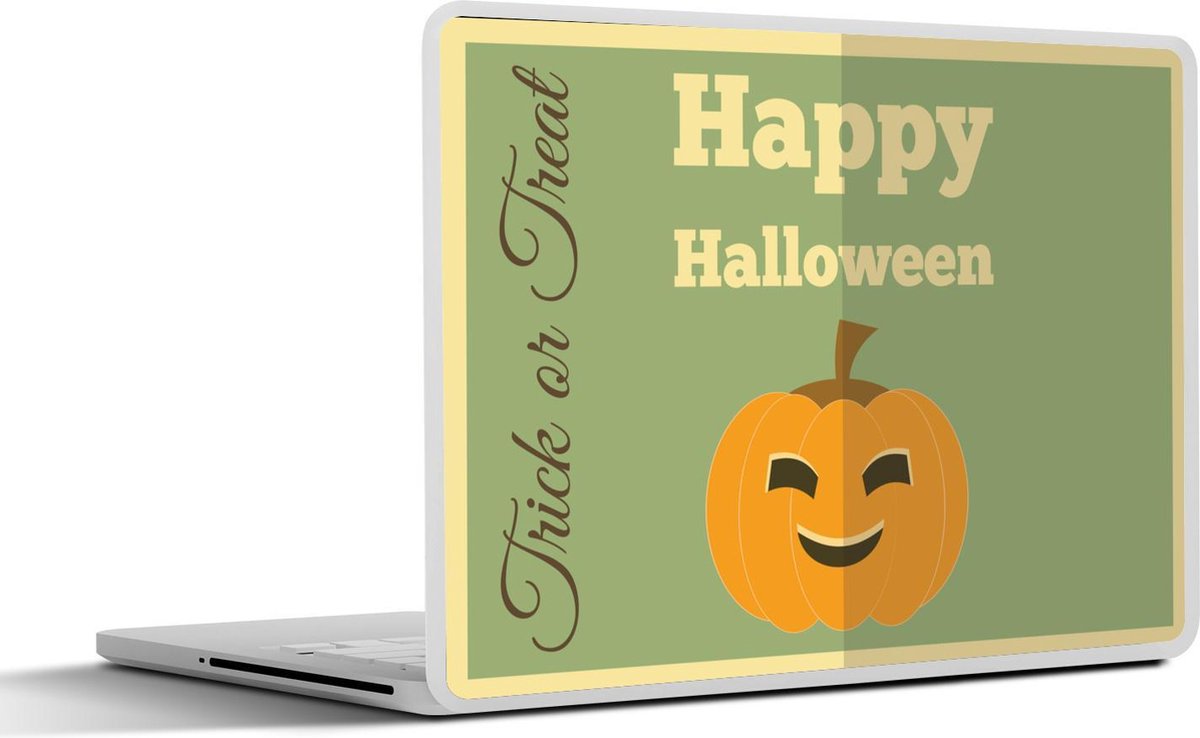 Laptop sticker - 10.1 inch - 'Happy Halloween' met een pompoen op een groene achtergrond