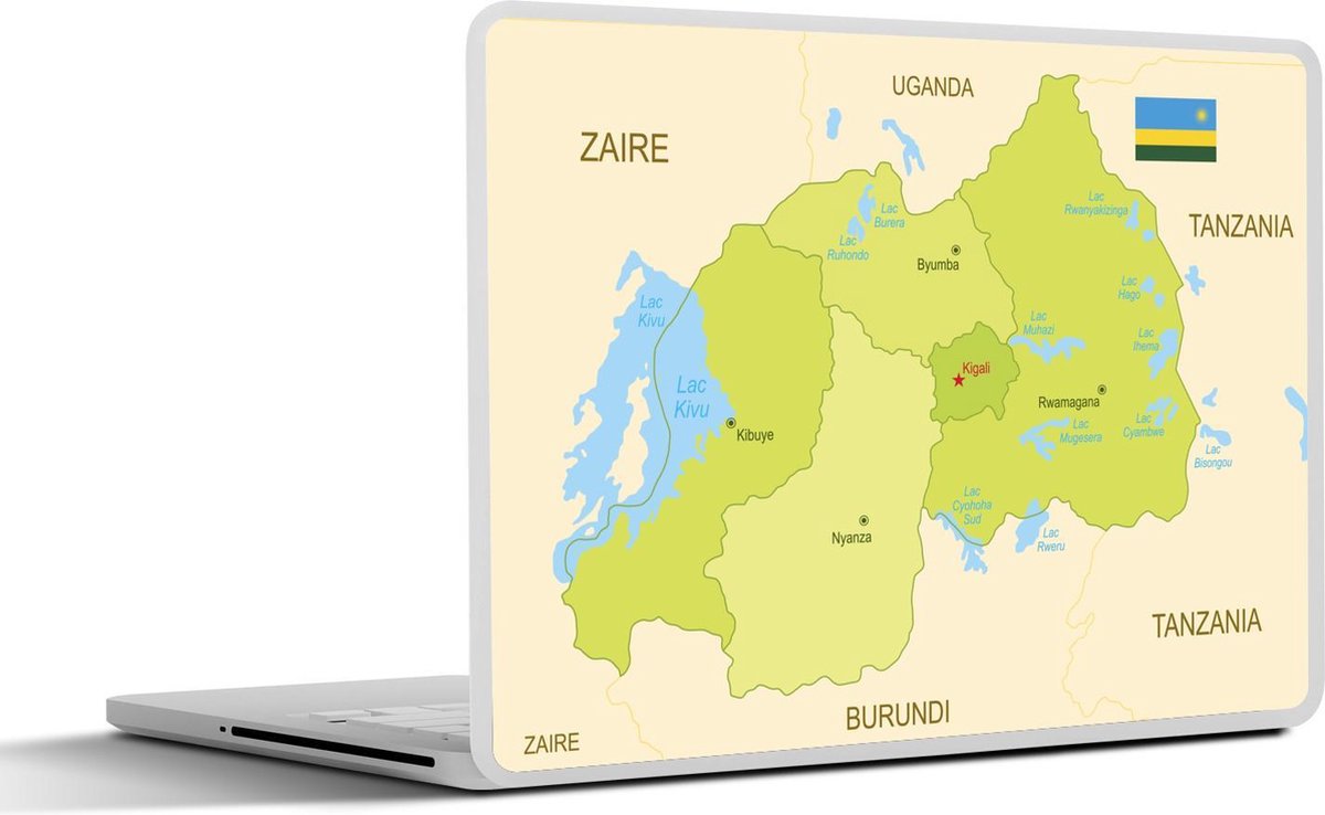 Laptop sticker - 10.1 inch - Illustratie van een kaart met Rwanda in het groen