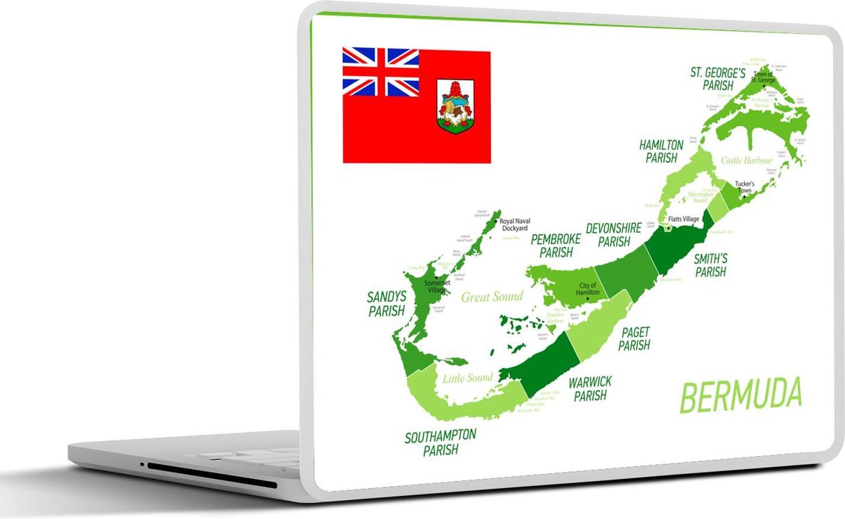 Laptop sticker - 10.1 inch - Illustratie van een groene kaart van Bermuda