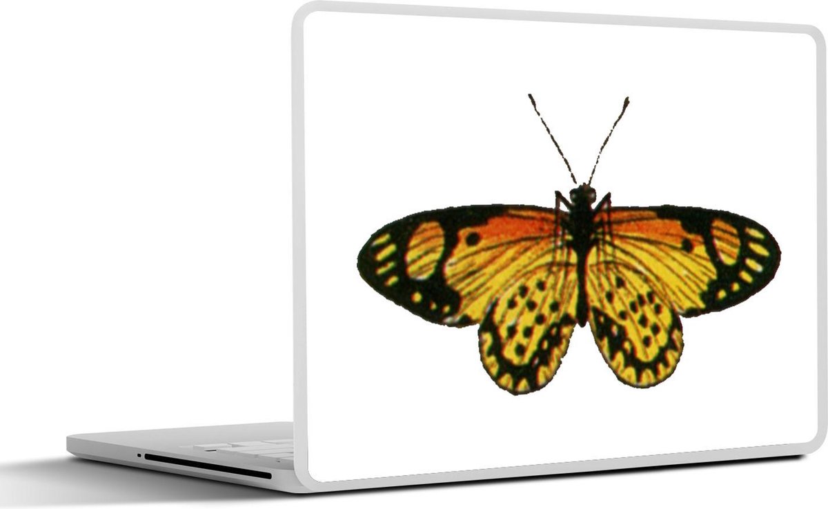 Laptop sticker - 10.1 inch - Illustratie van gouden vlinder met zwarte details