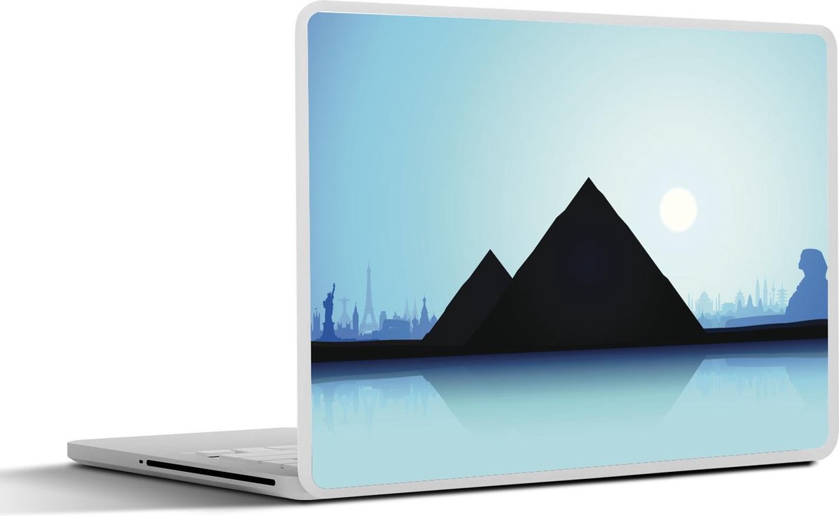 Laptop sticker - 10.1 inch - Illustratie van wereldmonumenten met de piramides van Gizeh
