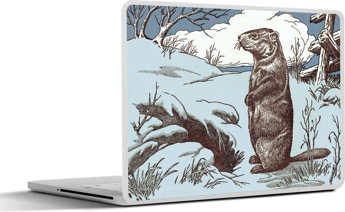 Laptop sticker - 10.1 inch - Illustratie van een prairiehond in een blauw landschap