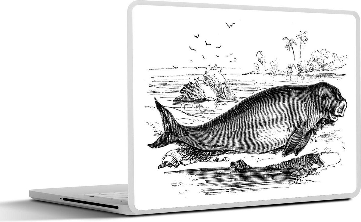 Laptop sticker - 10.1 inch - Illustratie van een doejong bij het water