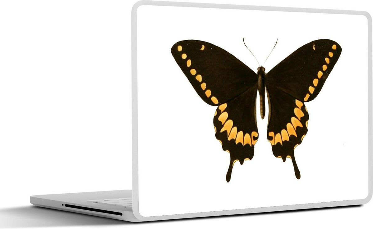 Laptop sticker - 10.1 inch - Illustratie van een zwart met gele vlinder